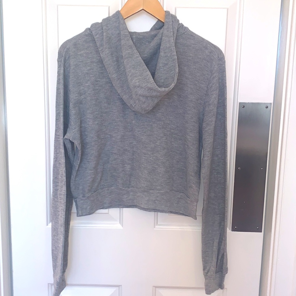 Brandy Melville Hoodie Sweatshirt Waffle Knit Grey Womens Size OS